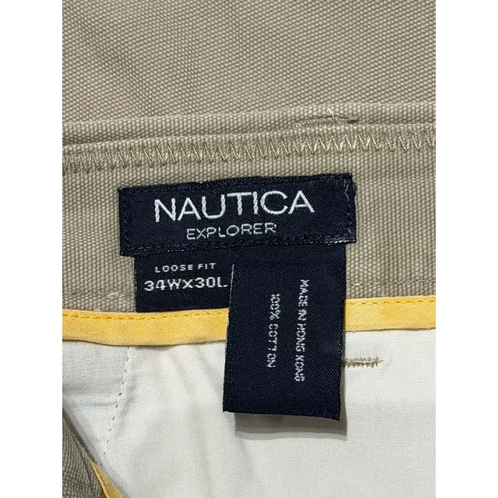 Nautica Explorer Mens Loose Fit Cargo Pants Tan Khaki Cotton Canvas 34x30